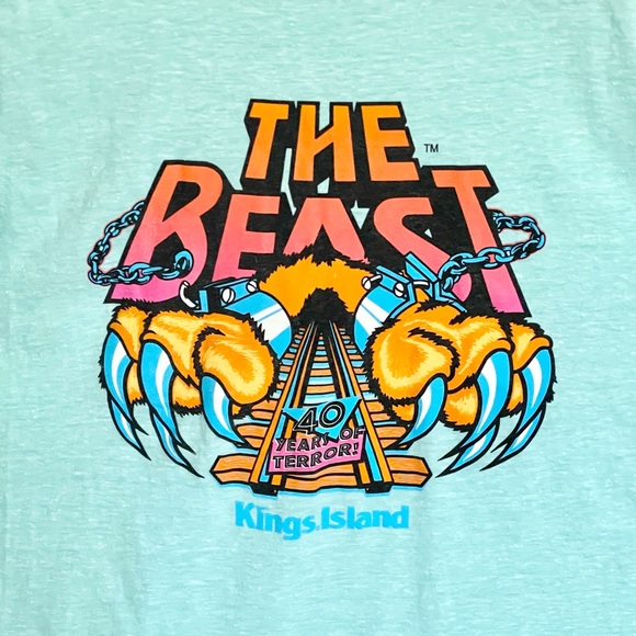 Kings Island The Beast 40th Anniversary Aqua Rollercoaster T Shirt Adult Medium - Picture 5 of 9